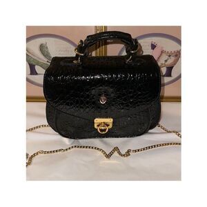 LA LAURENT Paris New York Vintage Black Croc Embossed Leather Small Satchel Bag